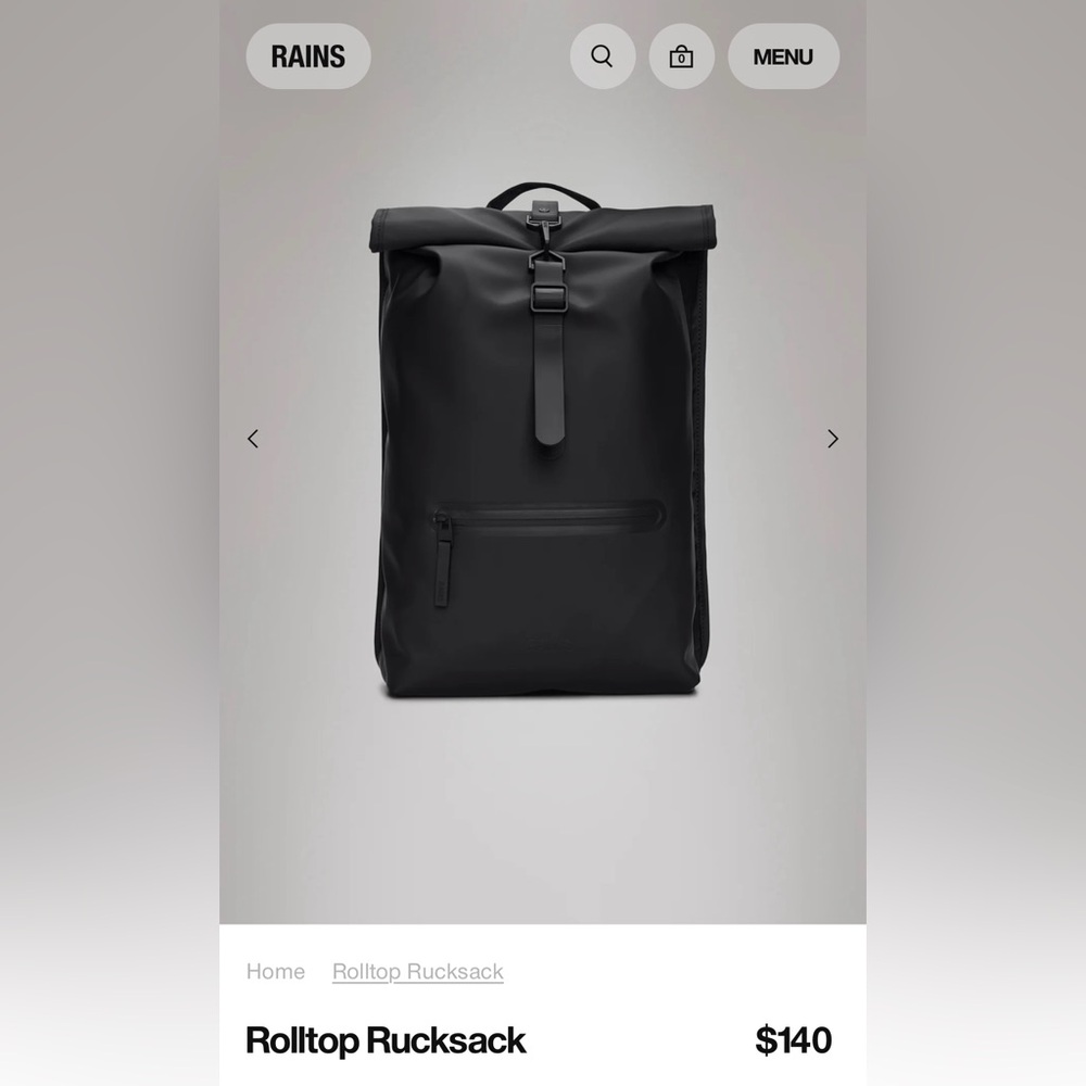PRICE FIRM Rains Rolltop Rucksack Waterproof Backpack Black NEW w/Tags MSRP $140 - Picture 7 of 10